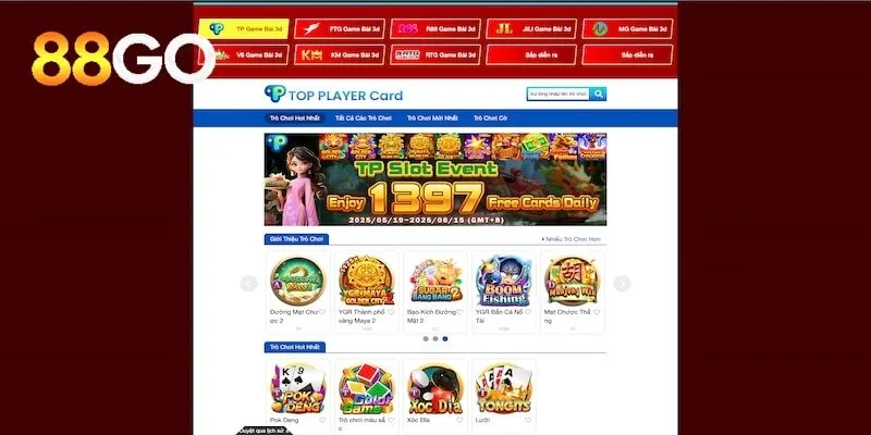 Nhiều sảnh game và trò chơi đánh bài hay trên 88go